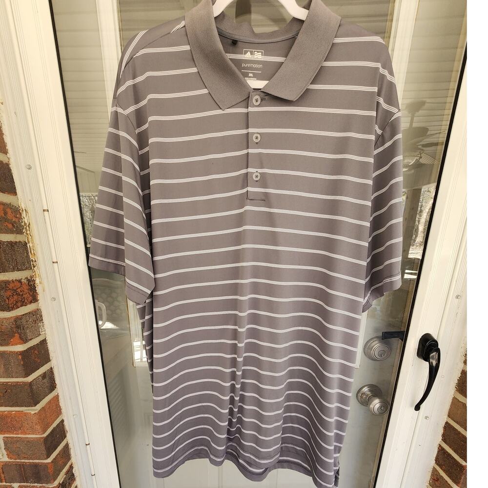 Adidas Puremotion Mens 2XL Golf Polo Short Sleeve Shirt Gray White